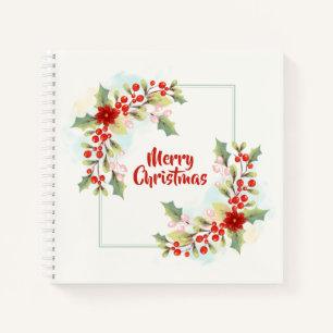 Elegant Floral Merry Christmas   Notebook Notizbuch