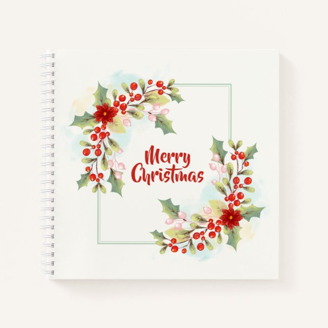 Elegant Floral Merry Christmas | Notebook Notizbuch (Vorderseite)