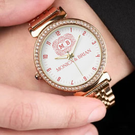 Elegant Floral Monogram Couple’s Name  Armbanduhr