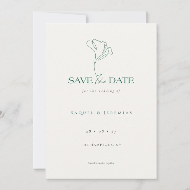 Elegant Floral Monogram Emerald Wedding  Save The Date (Vorderseite)
