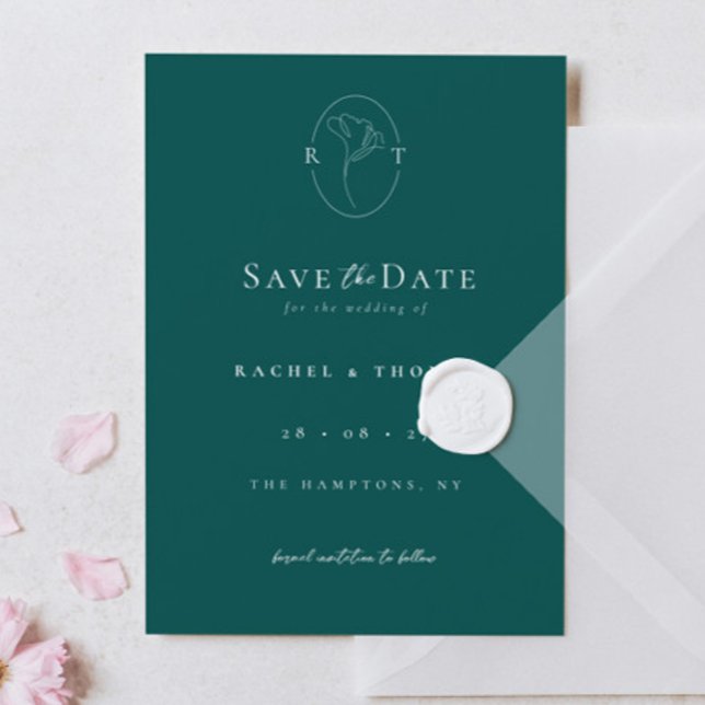 Elegant Floral Monogram Emerald Wedding Save The Date (Von Creator hochgeladen)