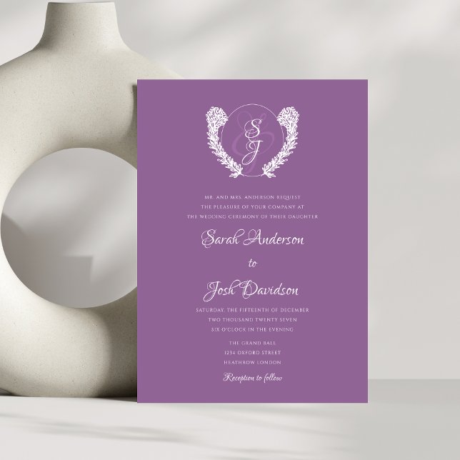 Elegant Floral Monogram Lavender Wedding Einladung (Von Creator hochgeladen)