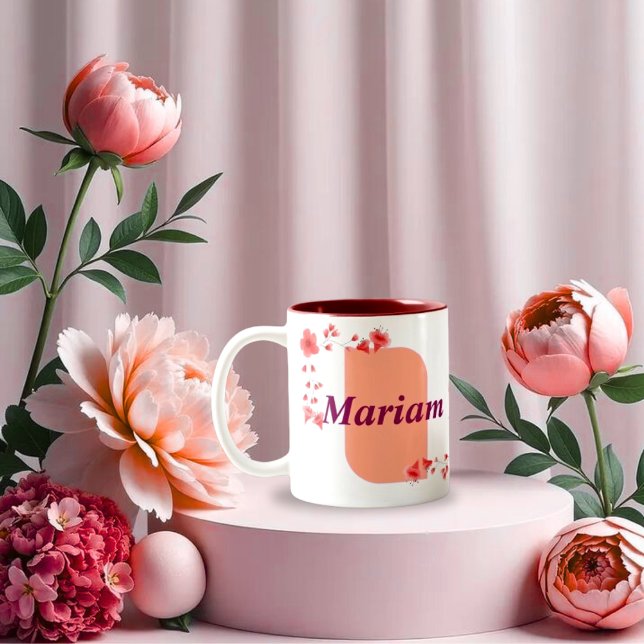 Elegant Floral Monogram Letter A & Mariam Name Cus Zweifarbige Tasse (Von Creator hochgeladen)