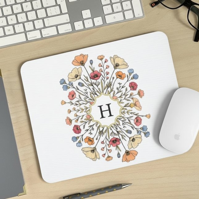Elegant Floral Monogram Mouse Pad Mousepad (Von Creator hochgeladen)