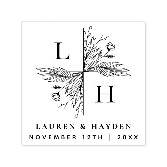 Elegant Floral Monogram | Save the Date Hochzeit Permastempel (Design)