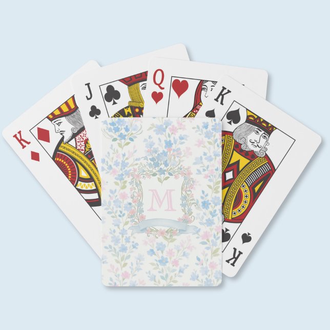 Elegant Floral Monogram Spielkarten (preppy pretty grandmillennial floral monogram initial personalized playing cards)