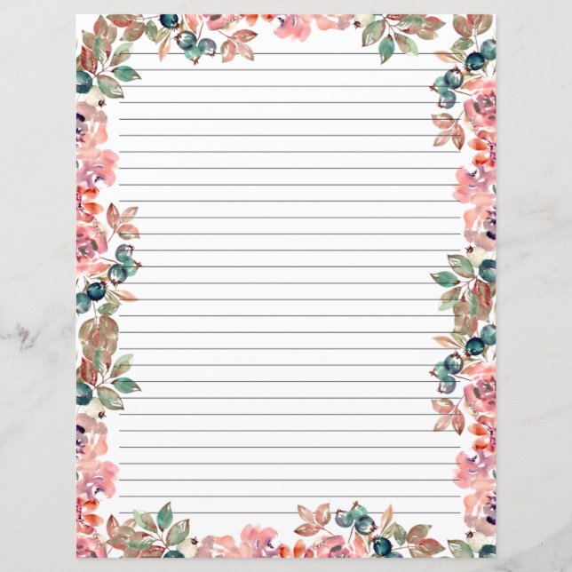 Elegant Floral Monogram Stationery Paper (Vorderseite)