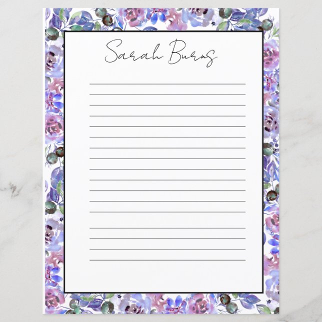 Elegant Floral Monogram Stationery Paper (Vorderseite)