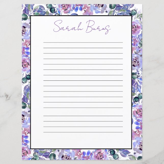 Elegant Floral Monogram Stationery Paper (Vorderseite)