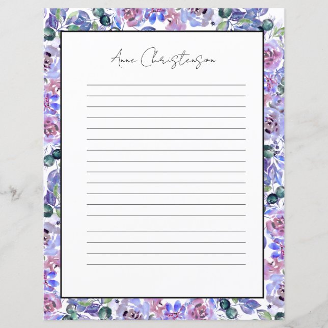 Elegant Floral Monogram Stationery Paper (Vorderseite)
