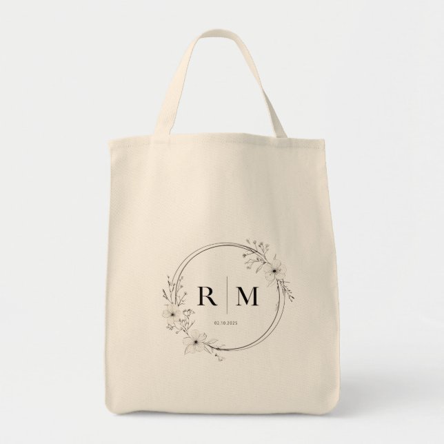 Elegant Floral Monogram Tote Bag Personalized  Tragetasche (Vorne)