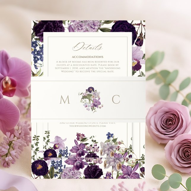 Elegant Floral Monogram Wedding Einladungsbanderole (Von Creator hochgeladen)