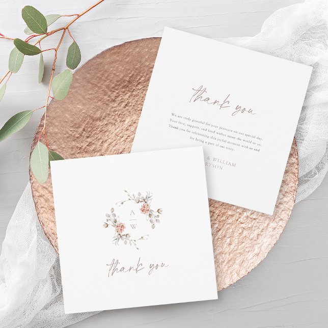 Elegant Floral Monogram Wedding Thank You Card Dankeskarte (Von Creator hochgeladen)