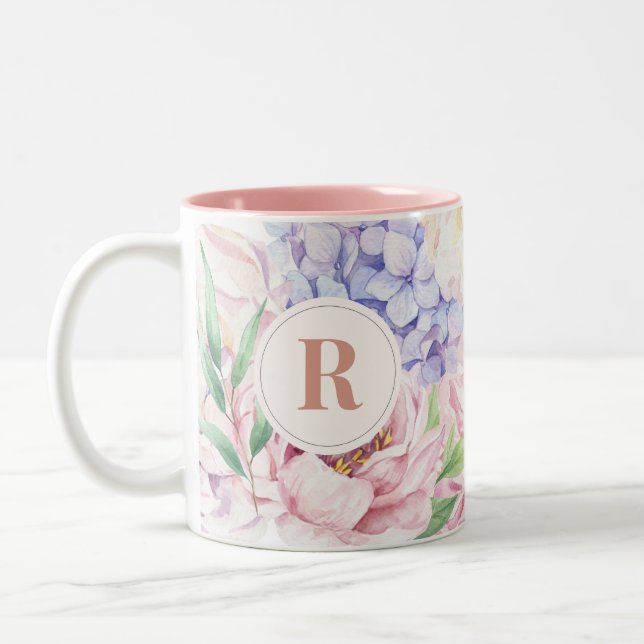 Elegant Floral Monogram Zweifarbige Tasse (Links)