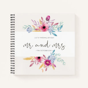Elegant Floral Mr. & Mrs. Wedding Gästebuch Notizbuch
