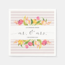 Elegant Floral Mr & Mrs Wedding | Paper Napkin Serviette