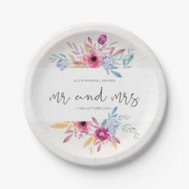 Elegant Floral Mr & Mrs Wedding| Papierplatte Pappteller