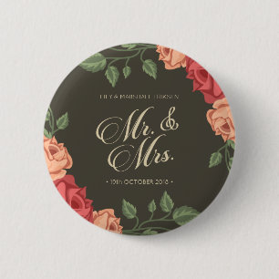 Elegant Floral Mr. & Mrs. Wedding Schaltfläche B Button