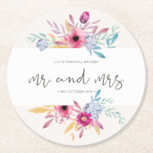 Elegant Floral Mr & Mrs Wedding| Untersetzer von P