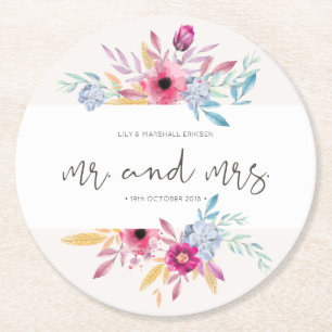 Elegant Floral Mr & Mrs Wedding  Untersetzer von P
