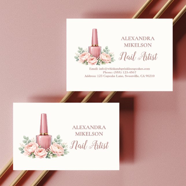 Elegant Floral Nail Artist Business Visitenkarte (Von Creator hochgeladen)