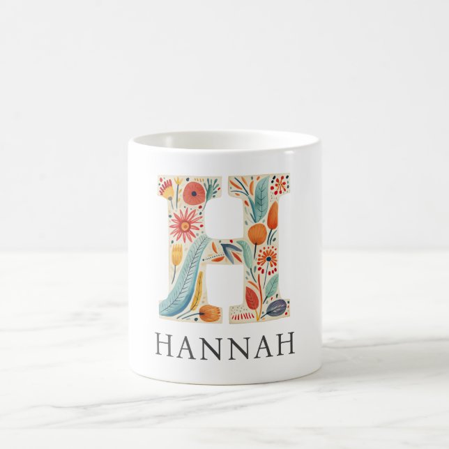Elegant Floral Nature Letter H Personalisierter Na Kaffeetasse (Mittel)