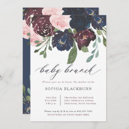 Elegant Floral | Navy Blue and Plum Baby Brunch Einladung