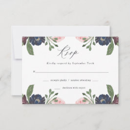 Elegant Floral Navy Blue and Plum | Hochzeit RSVP Karte