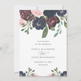 Elegant Floral Navy Blue and Plum | Hochzeit Save The Date