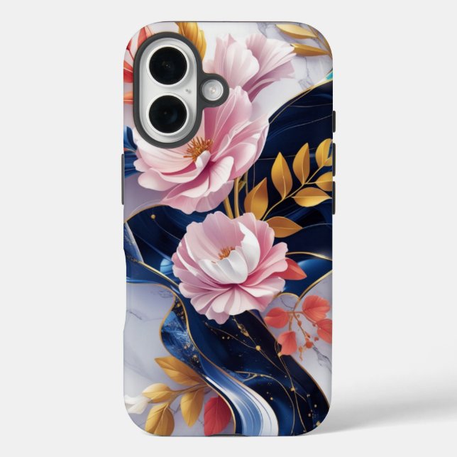 Elegant floral Navy Marmor iPhone Case (Rückseite)