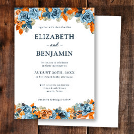 Elegant Floral Navy Rust Dark Terracota Hochzeit Einladung