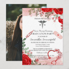 Elegant Floral Nursing Graduation Invitation | Red Einladung