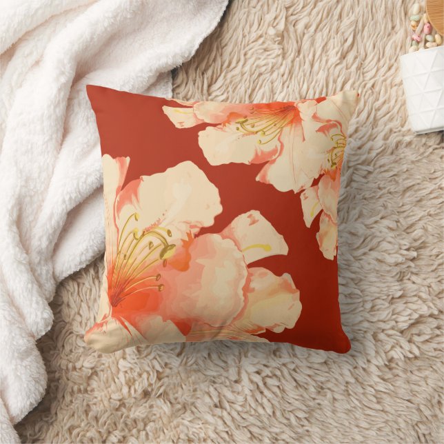 Elegant Floral Orange Peach Kissen (Decke)