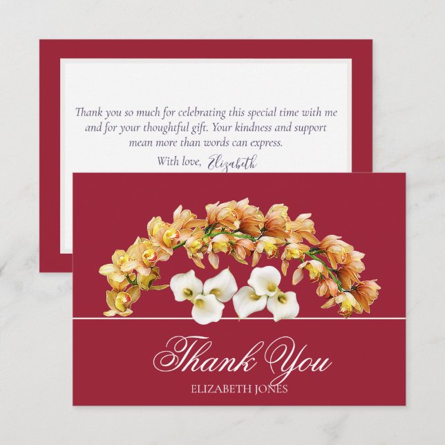 Elegant Floral Orchid & Lily Bridal Thank You Card Dankeskarte (Vorne/Hinten)