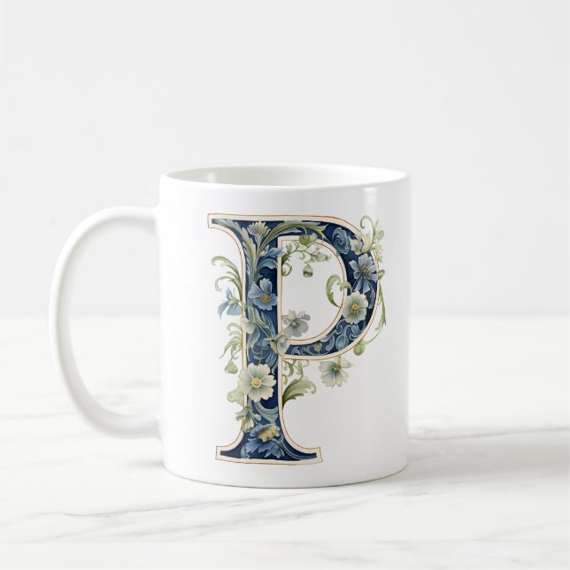 Elegant Floral P Monogram Mug Kaffeetasse (Links)