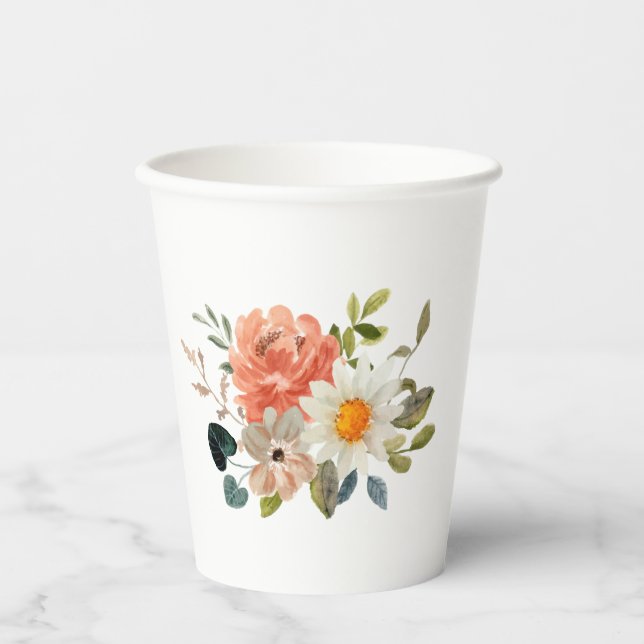 Elegant Floral Paper Cups – Soft Botanical Design Pappbecher (Vorderseite)