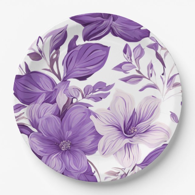 Elegant floral pattern in purple tones pappteller (Vorderseite)