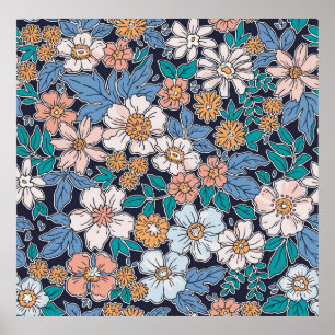 Elegant floral pattern in small hand draw flower. poster