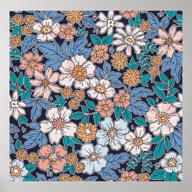 Elegant floral pattern in small hand draw flower.  poster (Vorne)