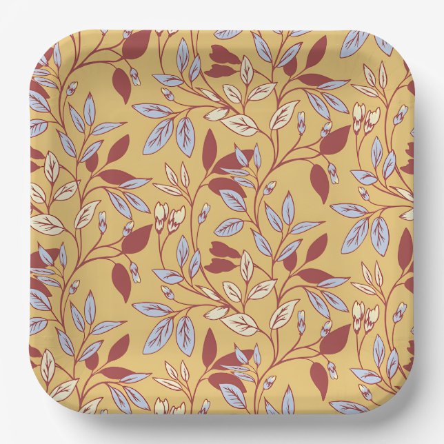 Elegant Floral Pattern with Red and Blue Leaves Pappteller (Vorderseite)