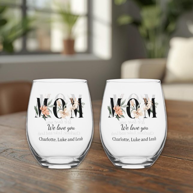 Elegant Floral Personalized Mom Wine Glass Set Weinglas Ohne Stiel (Von Creator hochgeladen)