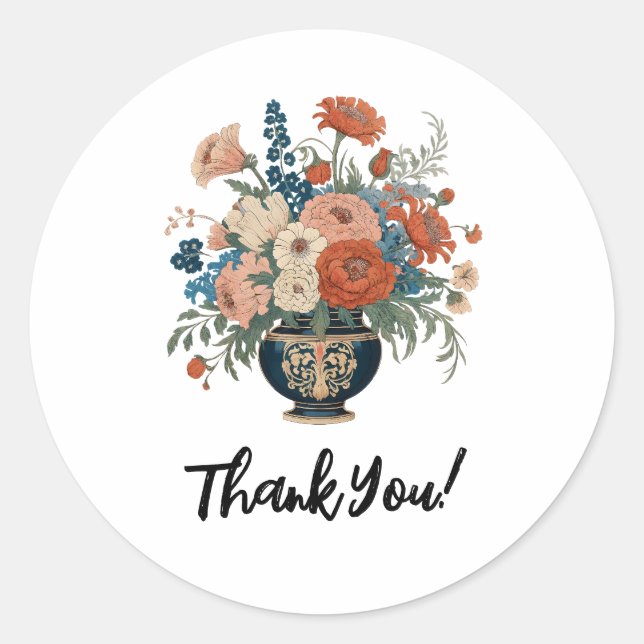Elegant Floral Personalized Thank You Runder Aufkleber (Vorderseite)