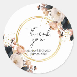 Elegant Floral Personalized “Thank You” Wedding Runder Aufkleber