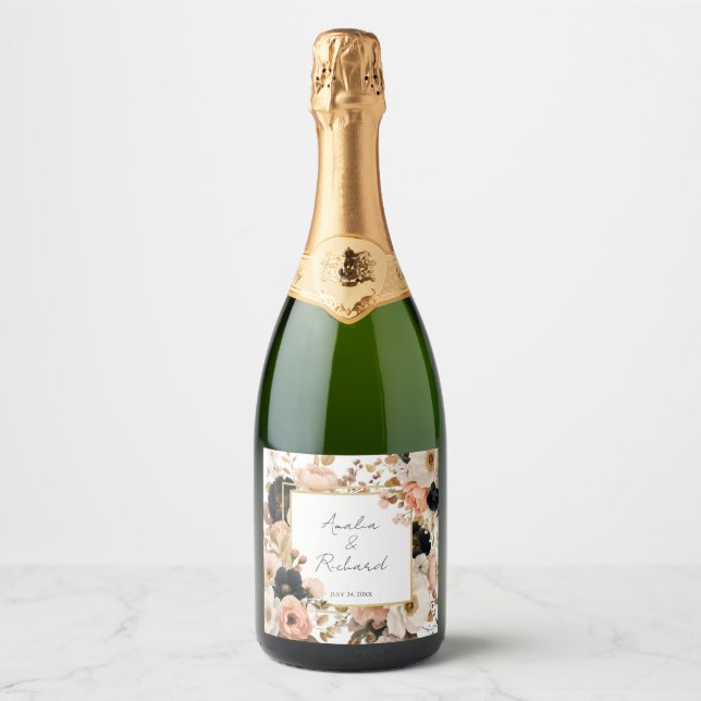 Elegant Floral Personalized Wedding Bottle Labels (Vorderseite)
