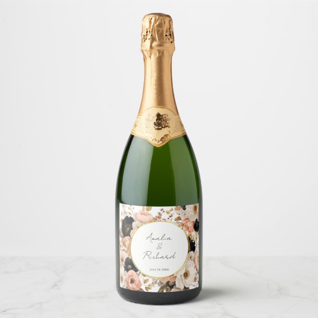 Elegant Floral Personalized Wedding Bottle Labels (Vorderseite)