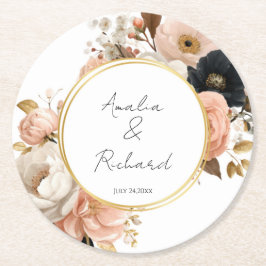 Elegant Floral Personalized Wedding Coasters Runder Pappuntersetzer