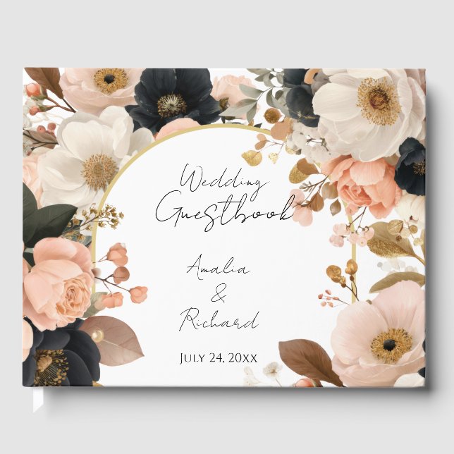 Elegant Floral Personalized Wedding Guestbook Gästebuch (Vorderseite)