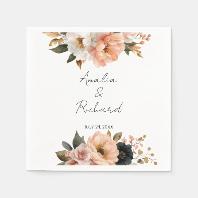 Elegant Floral Personalized Wedding Napkins Serviette (Vorderseite)