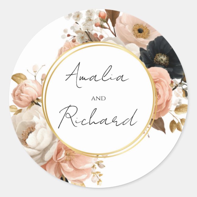 Elegant Floral Personalized Wedding Sticker (Vorderseite)