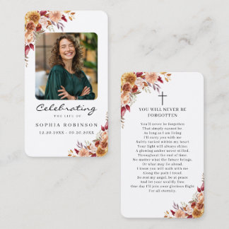 Elegant Floral Photo Funeral Memorial Prayer Card Visitenkarte
